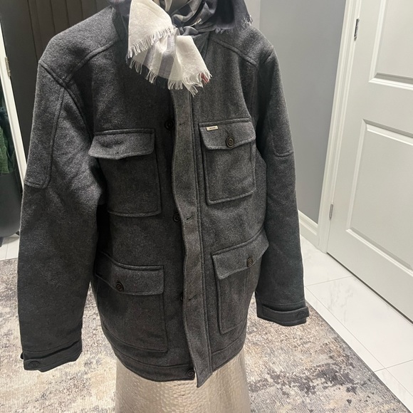 WOODS LONDON 🇬🇧GREY PEA Coat size extra large very sharp jacket🇬🇧 fall mod - Picture 12 of 17